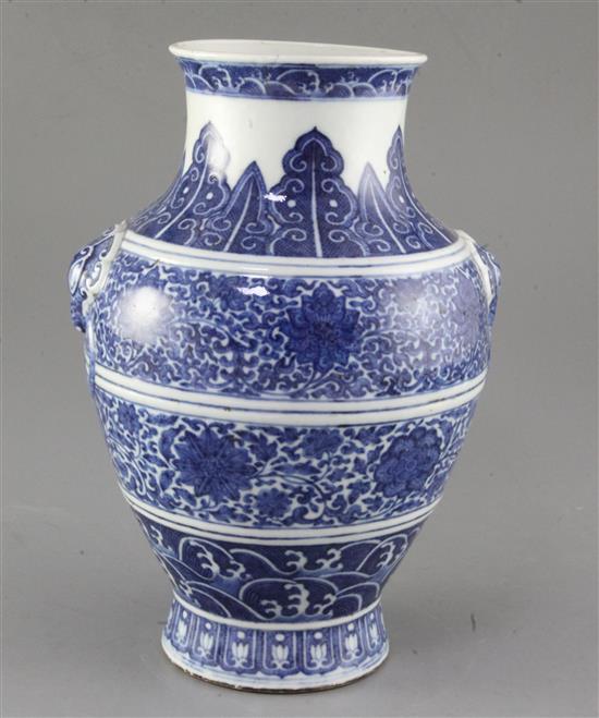 A Chinese blue and white vase, Qianlong seal mark but 19th century, height 26cm